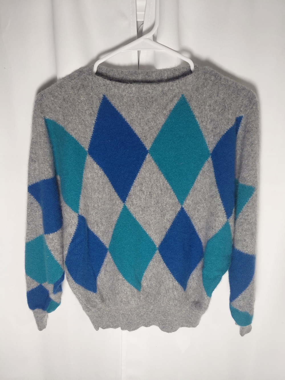 Benetton Vintage Made In ItalyGray Argyle Pattern Women's Sweater in Blue & Teal